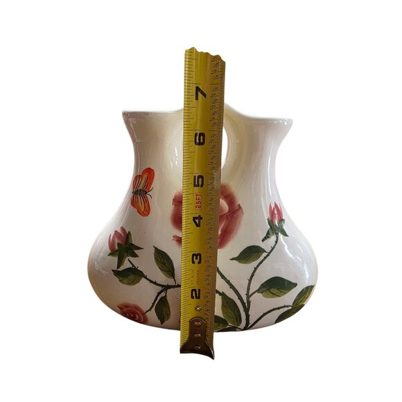 Hand-Painted Ceramic Vase With Roses & Butterfly Design - Picture 4 of 10